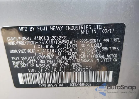 2017 Subaru Forester 2.5I Limited z USA, uszkodzony, nr VIN JF2SJAJC1HH586582